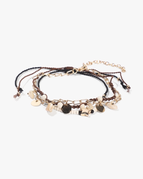 YOUSTA Women Set of 3 Beaded Anklets AJIO sale