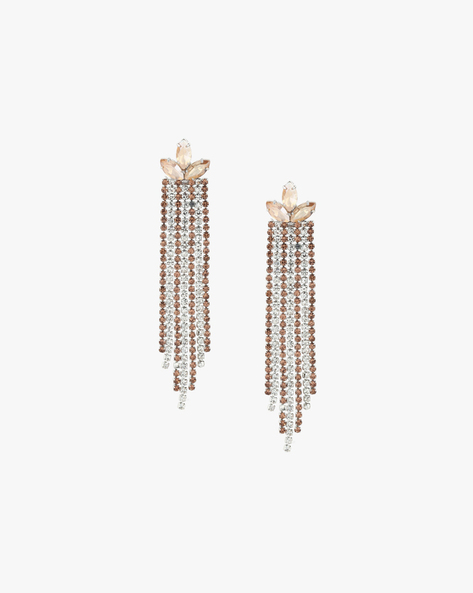 YOUSTA Women Silver-Plated Stone-Studded Drop Earrings AJIO sale