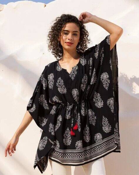 HIVE 91 Floral Print Kaftan Top with Tassels AJIO sale