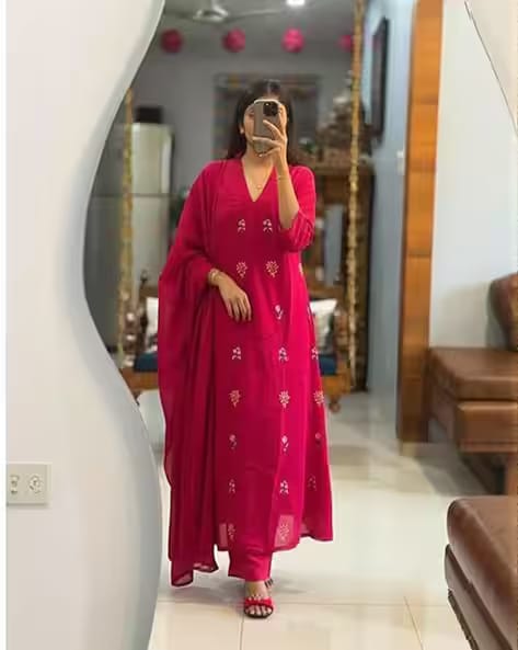 SVARAA Women Embroidered 3-Piece A-Line Kurta Set AJIO sale