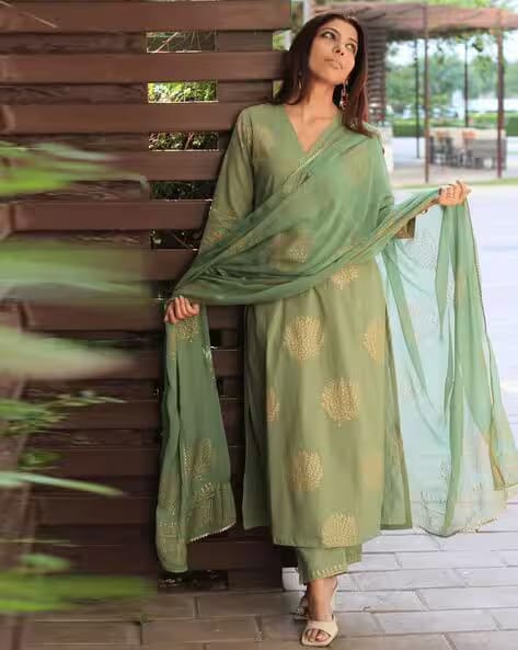 MYRIE Women Floral Print Straight Kurta Set with Dupatta AJIO sale