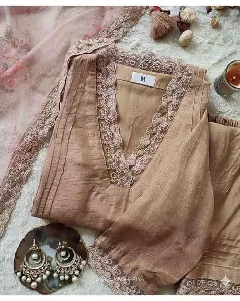 SVARAA Women Embroidered Straight Kurta Suit Set AJIO sale