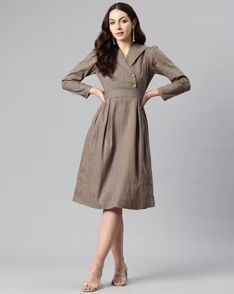 COTTINFAB Women Stripes A-line Dress AJIO sale