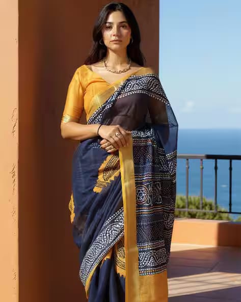Revangi Women Bandhani Print Saree with Unstitched Blouse Piece AJIO sale