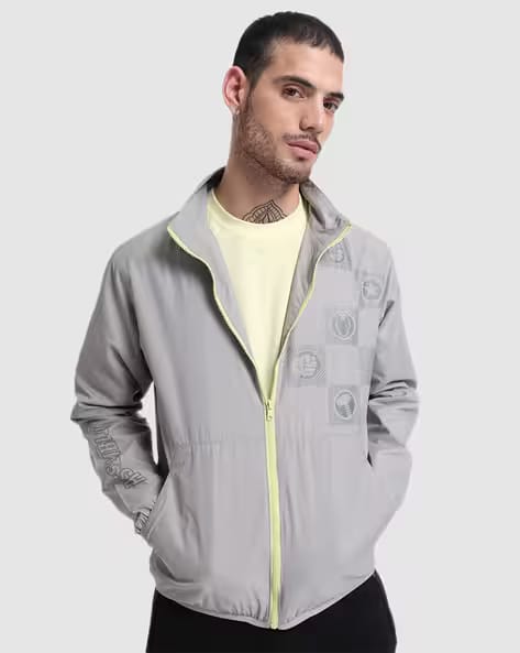 BEWAKOOF Men Steel Print Windcheater Jacket AJIO sale