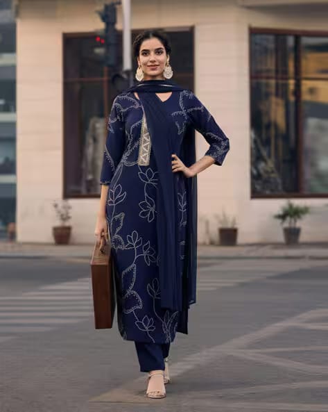 SVARAA Women Printed 3-Piece Straight Kurta Set AJIO sale