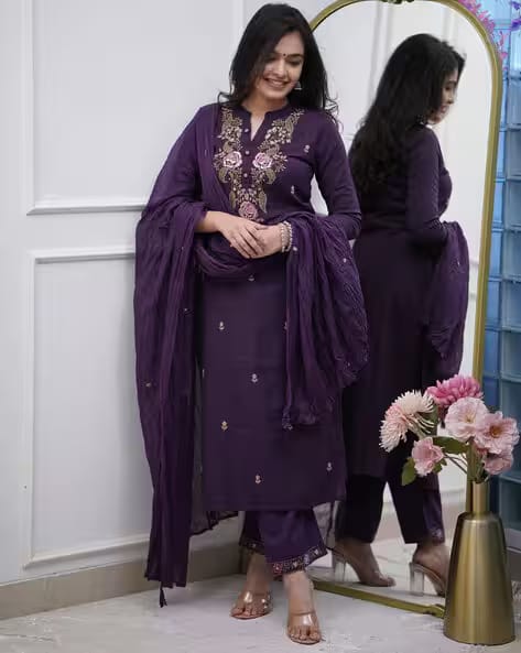 SVARAA Women Embroidered 3-Piece Straight Kurta Set AJIO sale