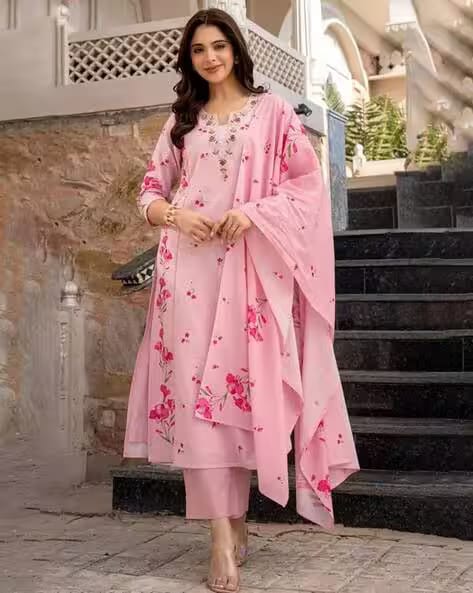 MYRIE Women Embroidered 3-Piece Straight Kurta Set AJIO sale