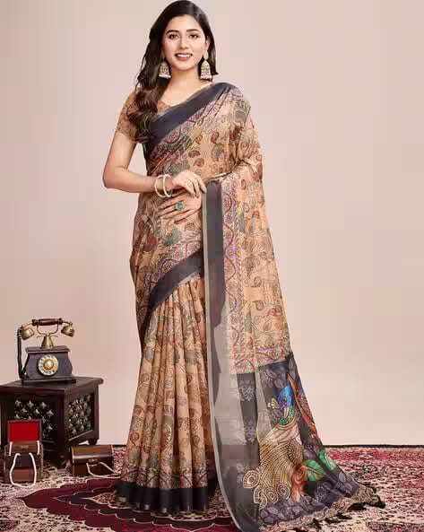 Nyrika Woven Saree with Contrast Border AJIO sale