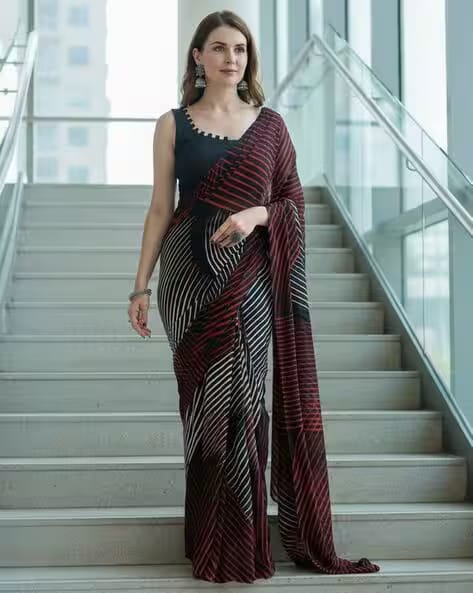 Revangi Women Printed Saree with Blouse Piece AJIO sale