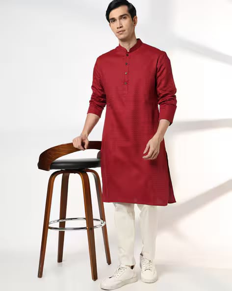 NETPLAY Men Collar-Neck Slim Fit Classic Kurta AJIO sale