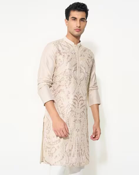 INDUS ROUTE by Pantaloons Men Embroidered Regular Fit Long Kurta AJIO sale