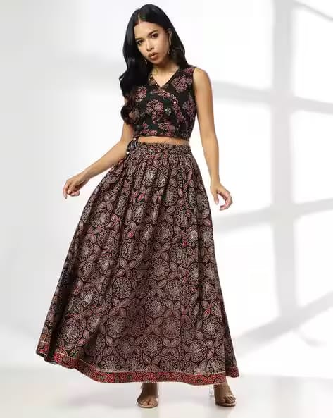 FUSION Women Floral Print Flared Lehenga and Choli Set AJIO sale