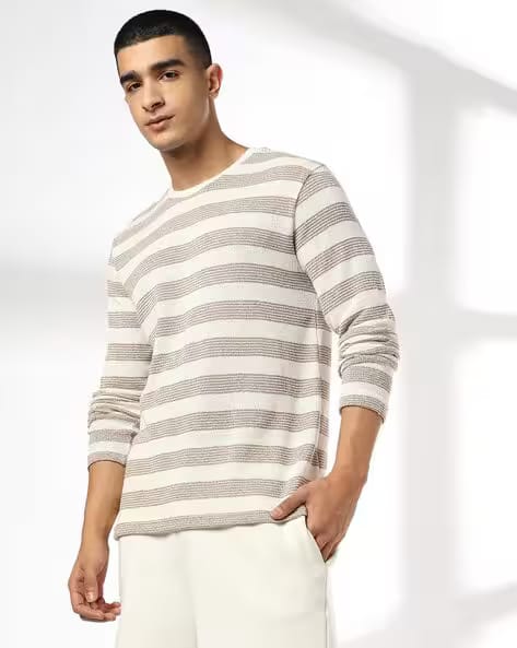 Teamspirit Men Striped Regular Fit Crew-Neck T-Shirt AJIO sale