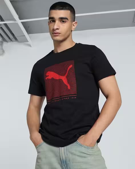 Puma Men Striped Logo Graphic Slim Fit Tee AJIO sale