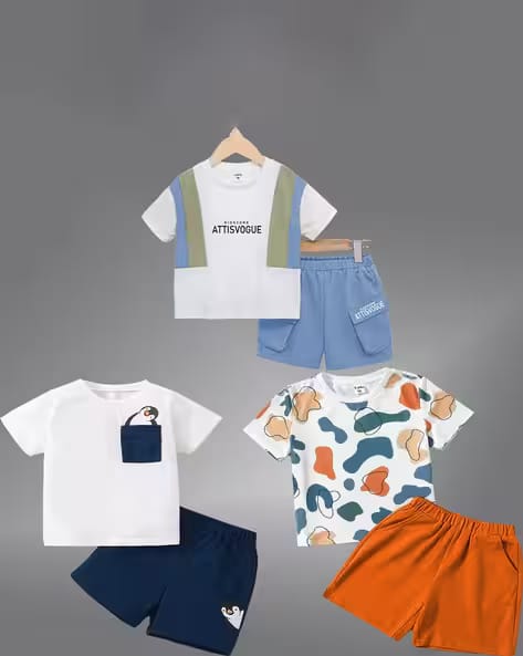 Lofn Boys Pack of 3 Graphic Print Shorts & T-Shirt Set AJIO sale