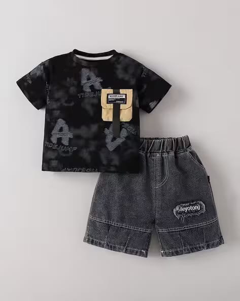 HOPSCOTCH Boys Typographic Print T-Shirt & Shorts Set AJIO sale