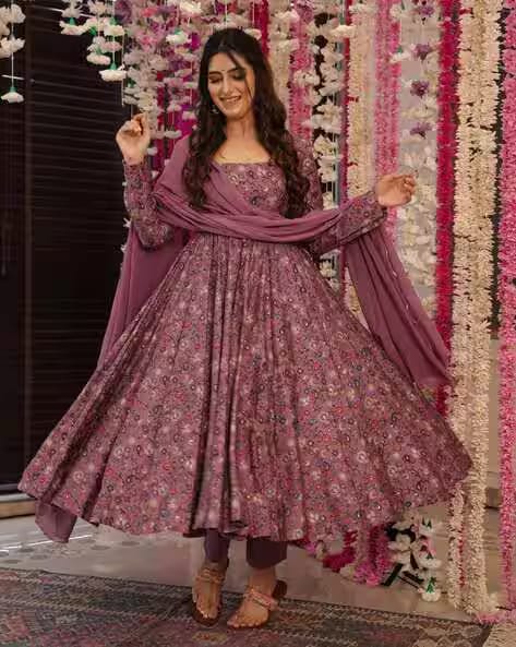 GOSRIKI Women Floral Anarkali Kurta Set AJIO sale
