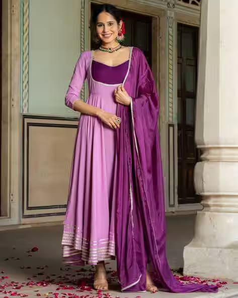 GOSRIKI Women Anarkali Kurta Set with Lace Border AJIO sale
