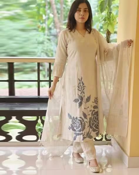 SVARAA Women Printed 3-Piece Straight Kurta Set AJIO sale