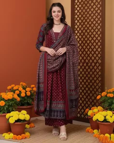 SRILICA Women Floral Anarkali Kurta Suit Set AJIO sale