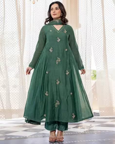 SVARAA Women Embroidered 3-Piece Anarkali Kurta Set AJIO sale