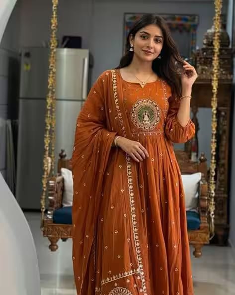 SRILICA Women Embroidered Anarkali Kurta Set with Dupatta AJIO sale