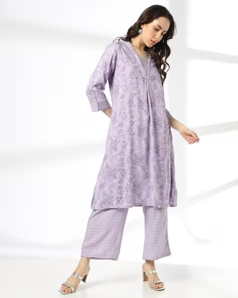 AVAASA MIX N' MATCH Women Floral Print Straight Kurta-Bottom Set AJIO sale