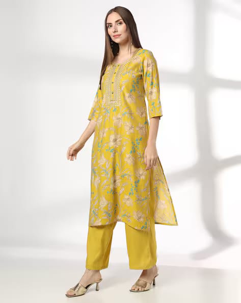 AVAASA SET Women Floral Print Straight Kurta & Palazzos Set AJIO sale