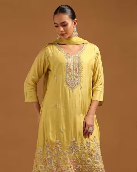 SOCH Women Embroidered Straight Kurta with Palazzos & Dupatta AJIO sale