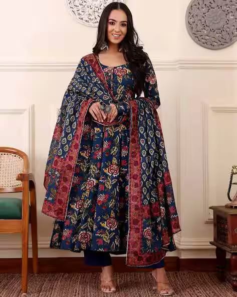 Revangi Women Floral Print Anarkali Kurta Suit Set AJIO sale