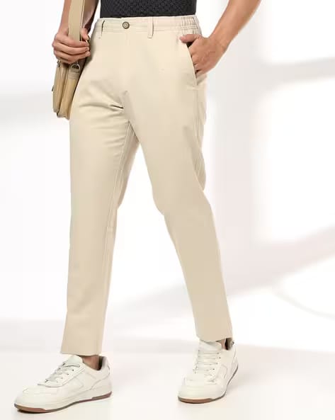 NETPLAY Men Slim Fit Flat-Front Trousers AJIO sale