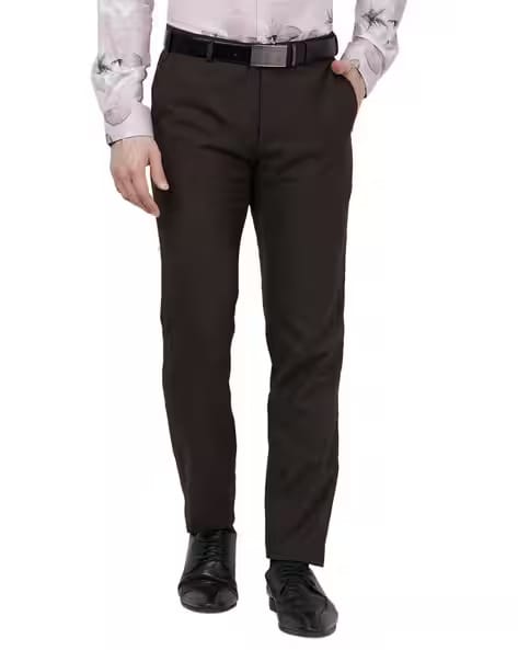 RAYMOND Men Checked Regular Fit Flat-Front Trousers AJIO sale