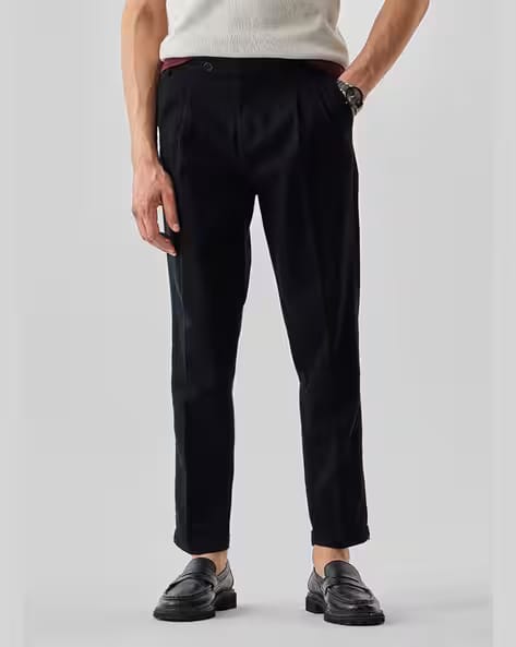 SNITCH Men Pleated Slim Fit Trousers AJIO sale