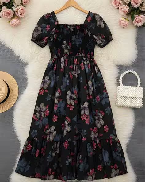 XQsee Women Floral Print Fit & Flare Dress AJIO sale