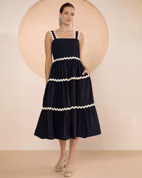 XQsee Women Wavy Trim Fit & Flare Dress AJIO sale
