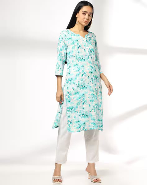 AVAASA MIX N' MATCH Women Leaf Print V-Neck Kurta AJIO sale