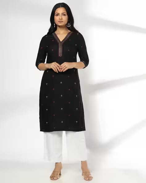 AVAASA MIX N' MATCH Women Leaf Print Straight Kurta AJIO sale