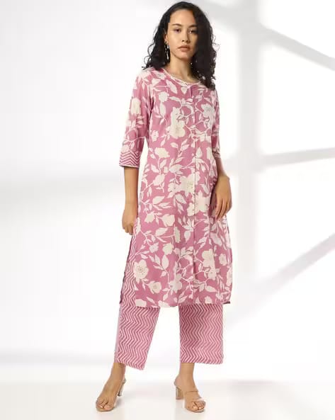 AVAASA MIX N' MATCH Women Floral Print Straight Kurta with Bottom AJIO sale