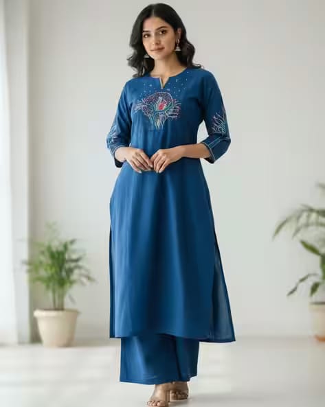 Nyrika Women Embroidered Straight Kurta with Palazzos AJIO sale