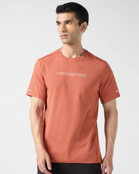 TECHNOSPORT Men Printed Slim Fit Crew-Neck T-Shirt AJIO sale