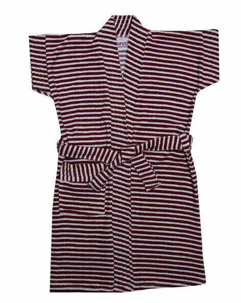 BUMZEE Striped Bathrobe with Belt AJIO sale