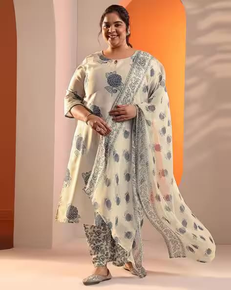 Extra Love by Libas Floral Kurta Set with Dupatta AJIO sale