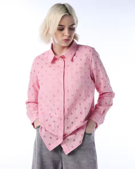 ONLY Polka-Dot Print Regular Fit Shirt AJIO sale