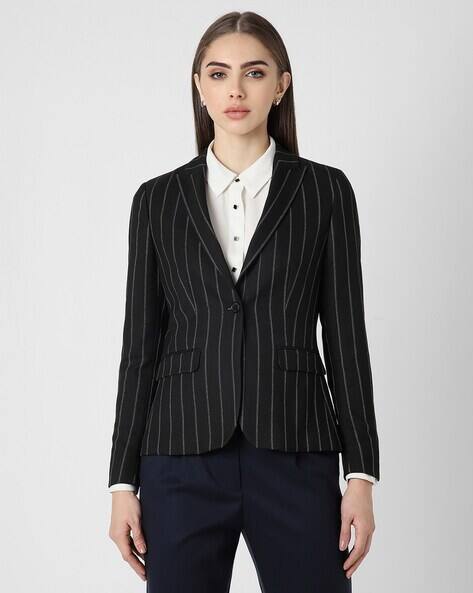 VAN HEUSEN Women Striped Regular Fit Single-Breasted Blazer AJIO sale