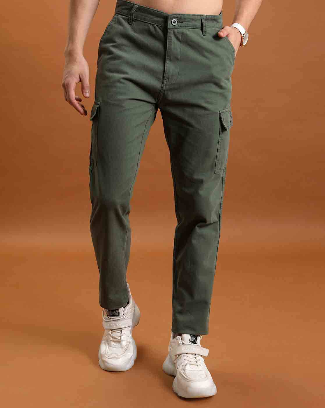 Highlander Men Relaxed Fit Cotton Cargo Pants, Green AJIO sale