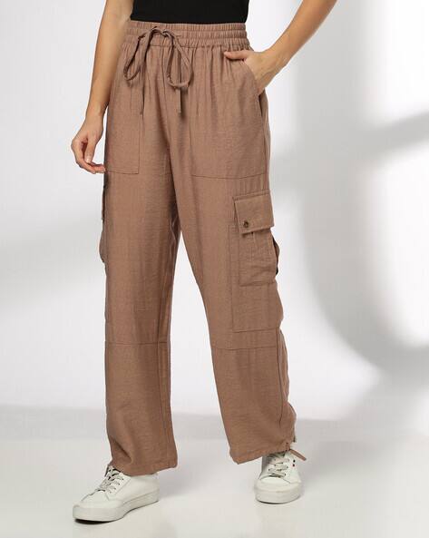 RIO Women Loose Fit Pleated Cargo Pants, Light Brown AJIO sale