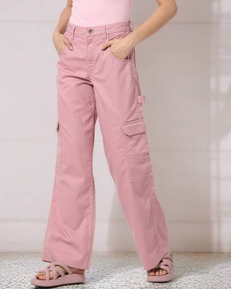 Fyre Rose Women High-Rise Wide-Leg Cargo Pants, Blush AJIO sale