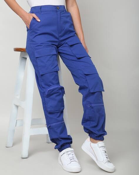 Ketch Women Flat-Front Regular Fit Cargo Joggers, Blue AJIO sale