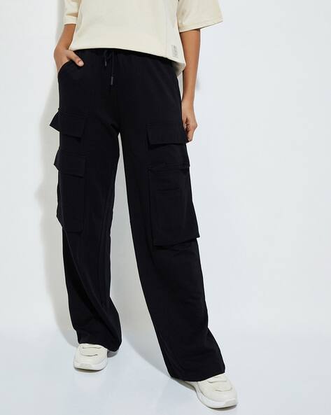 MAX Women Straight Cargo Track Pants, Black AJIO sale
